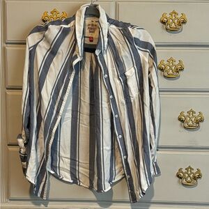 Blue and white size M button up blouse.